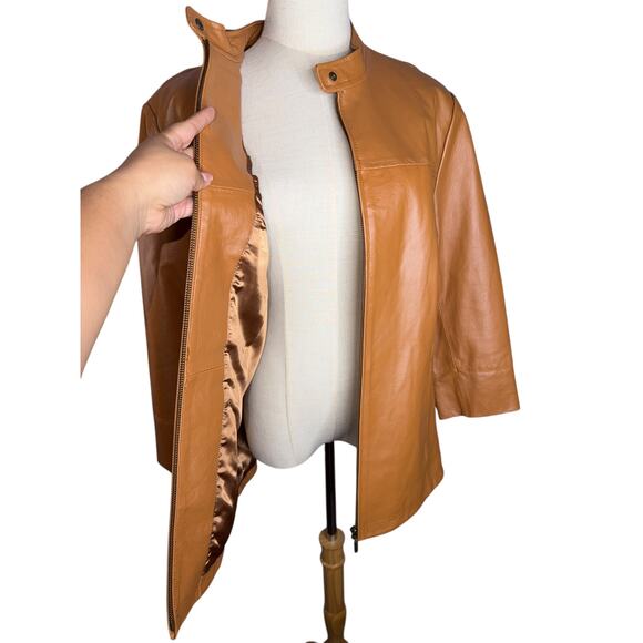 Vintage Chadwicks of Boston 90's Camel Brown 100% Leather Size 16 Bomber Jacket - Picture 5 of 11